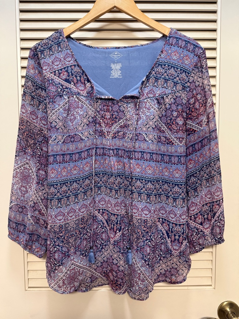 St. John's Bay Blue and Purple Paisley Split-Neck Tunic
